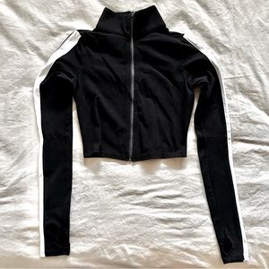 NWOT Material Girl Black Fitted Zip-Up Long Sleeve Knitted Rib Crop Top, Size XS